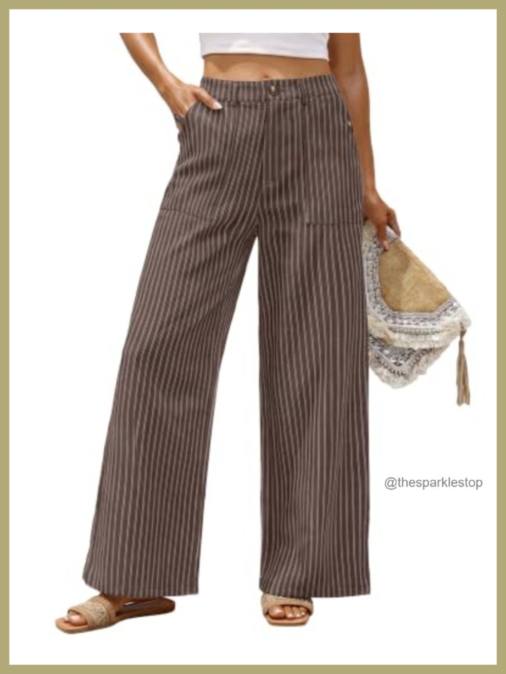 Cotton Linen Wide Leg High Waist Pants Work Casual Trousers